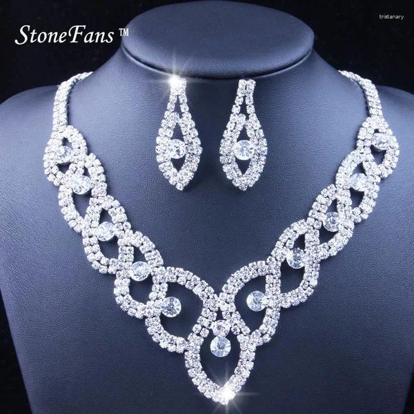 Colliers Boucles d'oreilles Set Stonefans Femmes Luxury Mariage Prom Bridal Crystal Rimestone Oreille Bijoux Bijoux à la mode