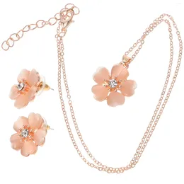 Ensemble collier et boucles d'oreilles à clous en fleurs de cerisier, Style élégant pour femmes et filles