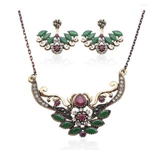 Collier Boucles D'oreilles Ensemble Style Aile Turque Pour Femmes Rétro Or Couleur Résine Réglable Fleur Inde Ethnique Bijoux