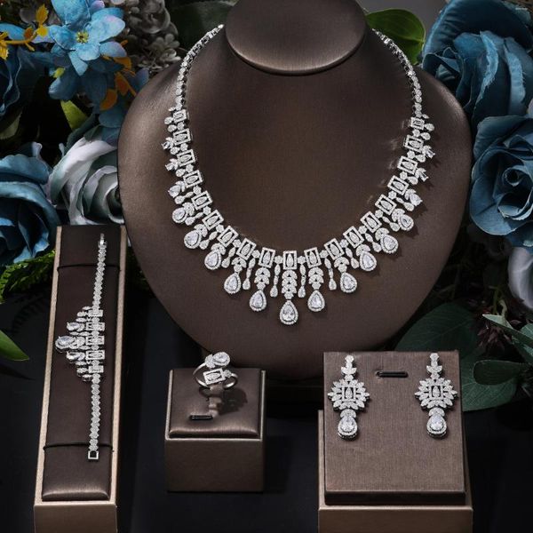 Conjunto de collar y pendientes con estilo, 4 Uds., circonita sencilla para mujer, joyería de boda nigeriana para fiesta