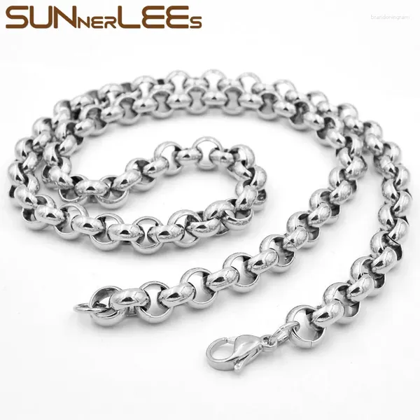 Collier Boucles d'oreilles Set Sunnerlees Bracelet en acier inoxydable 4mm-9 mm chaîne de liaison rolo couleurs argentés pour hommes