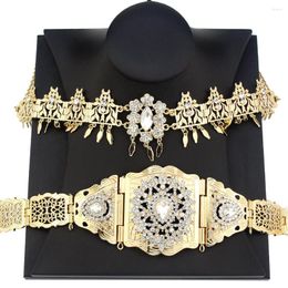 Collar Pendientes Set Sunspicems 18K Color oro Argelia Marruecos Novia Boda Joyería Para Mujeres Árabe Kaftan Cinturón Headchain Hairband Sets