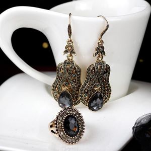 Sunspicems – ensemble de boucles d'oreilles et collier pour femmes, Vintage, turc, couleur or Antique, bijoux en cristal gris bohémien, de mariée, 2022