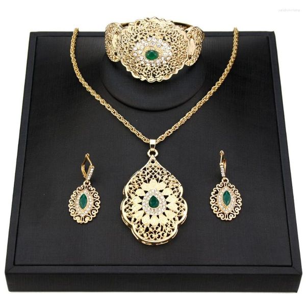 Sunspicems – ensemble de boucles d'oreilles et collier pour femmes arabes, couleur or, Bracelet de mariage musulman, accessoires Caftan de mariée marocaine
