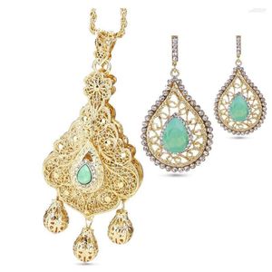 Collier Boucles d'oreilles Set Sunspicems Couleur d'or tendance Mariage ethnique Morocco Femmes Long Drop Boucle d'oreille Mint Green Crystal Arab Bijoux