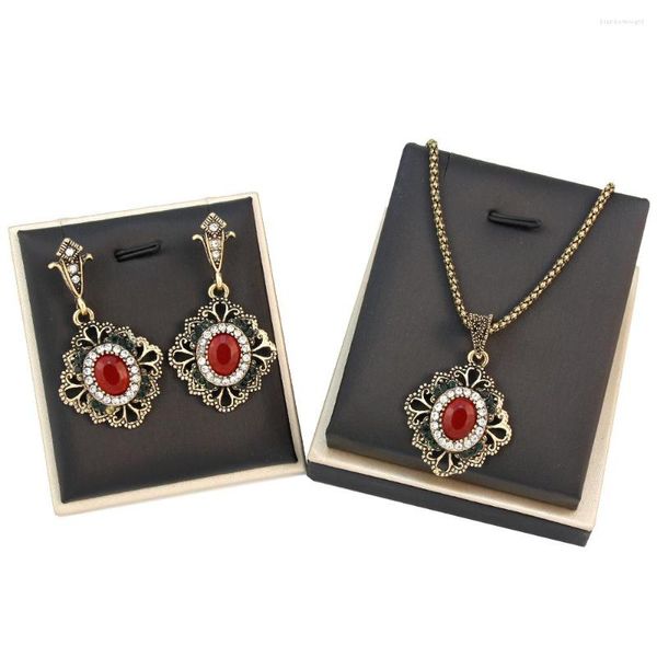 Collier Boucles D'oreilles Ensemble Sunspicems Vintage Bohême Femmes Boucles D'oreilles Ensembles Antique Or Couleur Turc Rétro Bronze Pendentif