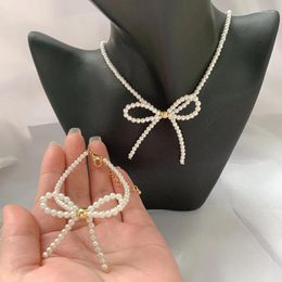 Ketting Oorbellen Set Zoete Shell Parel Handgemaakte Boog Vergulde Messing Armband Kraal Sieraden Voor Vrouwen