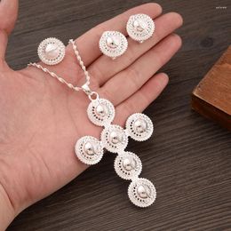 Ketting oorbellen set tai chi patroon verzilverde vintage dubai African Cross Jewelry Women Men Charms Wedding Gifts