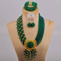 Ketting oorbellen set Teal Green leger Afrikaanse kralen sieraden Nigeriaanse bruiloft armband