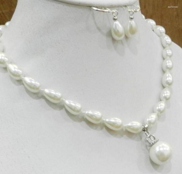 Ensemble collier et boucles d'oreilles en forme de larme blanche, 9x13mm, perle de culture Akoya, pendentif 16mm