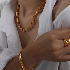 Ensemble de boucles d'oreilles et collier épais et plat, chaîne à maillons cubains, Bracelet en acier inoxydable, bijoux étanches pour hommes et femmes, hip hop