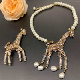 Ketting Oorbellen Set Tijdloze Wonder Fancy Pearl Zirconia Giraffe Kettingen Voor Vrouwen Designer Sieraden Zeldzame Top Retro