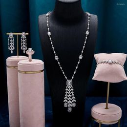 Ensemble collier et boucles d'oreilles TIRIM Long pour femmes, bijoux de mariée en zircone cubique, pull tendance, accessoires de mariage brillants