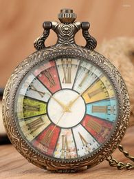Collar Pendientes Conjunto Caja De Vidrio Transparente Números Romanos Coloridos Dial Reloj Analógico Para Hombres Mujeres Encanto Bolsillo De Cuarzo Con Cadena