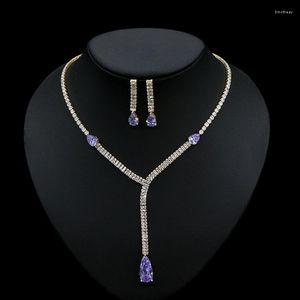 Collier boucles d'oreilles ensemble gouttelettes d'eau transparentes cristal boucle d'oreille bijoux en zircone de haute qualité pour cadeau d'habillage de fête