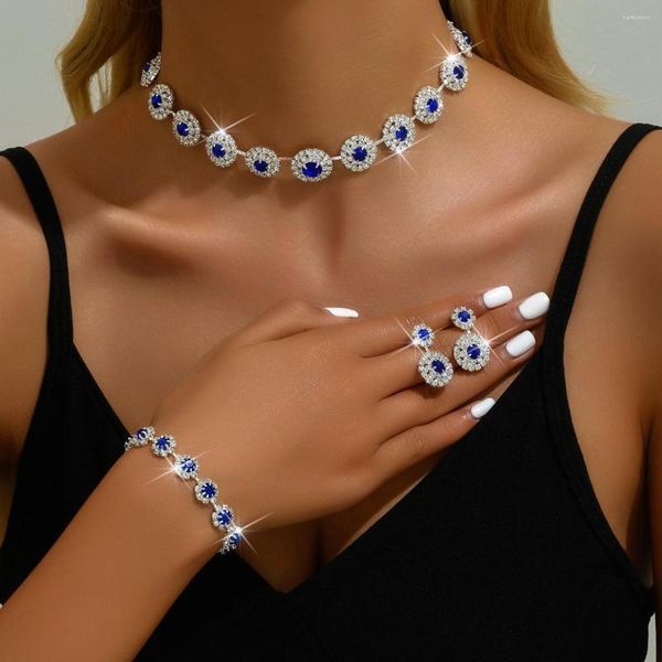 TREAZY – ensemble collier et boucles d'oreilles, bijoux de mariée à la mode, accessoires de mariage, Bracelet, robe Simple bleu Royal