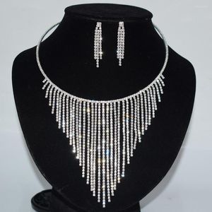 Ketting oorbellen Set Trade Sankling Stretone Crystal Jewelry for Women Tassels Choker Sets Fashion Wedding
