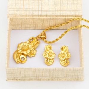 Collier boucles d'oreilles ensemble tendance femmes cuivre bijoux fleur Design 60 cm de Long et 2 pièces Boho bijoux mariage mariée