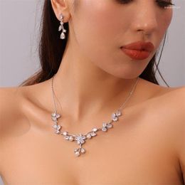 Halskette Ohrringe Set Trendy 2023 Süße Blumen Perlen Zirkonia Braut Hochzeit Geburtstag Liebhaber Geschenk Bijoux Femme