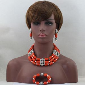 Ketting oorbellen set trendy koraal kralen bruids Afrikaanse Nigeriaanse bruiloft voor vrouwen sieraden choker abl465