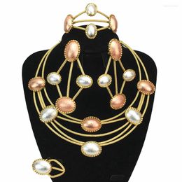 Ensemble de boucles d'oreilles et collier pour femmes, bijoux brésiliens plaqués or, ras du cou, cadeau de fête de mariage pour maman, FHK17148