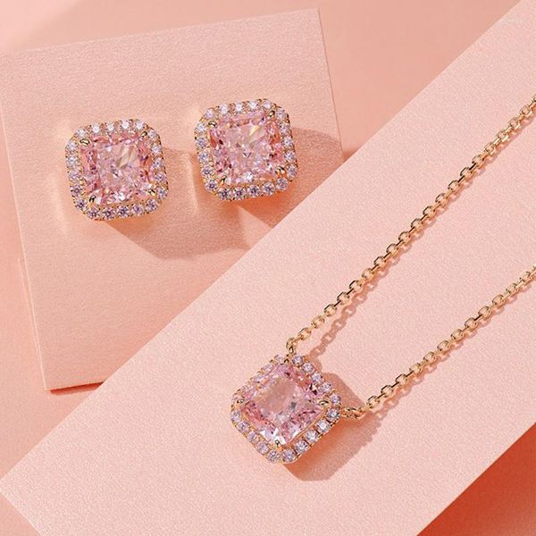 Collier boucles d'oreilles ensemble bijoux à la mode cristal mariage boucle d'oreille anneau couleur or Rose fleur rose pour les femmes goutte fête en gros