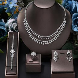 Pendientes de collar Conjunto de fiestas de moda Dubai Wedding Wedding 4 piezas Cironia Cúcica Cúbica 2 Capas Pulsera de anillo