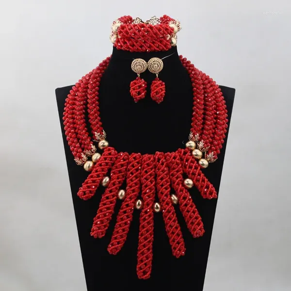 Ensemble collier et boucles d'oreilles en cristal rouge, tendance, fiançailles africaines, charmant Costume pour femmes, bijoux cadeau ABH193