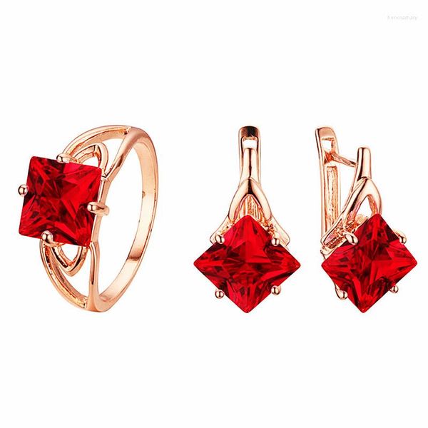 Collier boucles d'oreilles ensemble femmes à la mode 585 couleur or Rose bijoux de mode bague romantique boucle d'oreille rouge