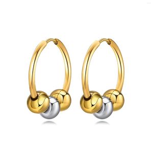 Collier boucles d'oreilles ensemble deux tons perlé boucle d'oreille pour les femmes en acier inoxydable cercle Cartilage bijoux dames sont des vendeurs de fête