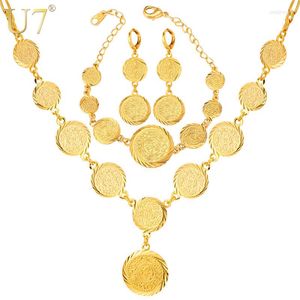 Pendientes del collar Juego de color de oro Dubai Dubai para mujeres pulsera de monedas antiguas etíopes africanas S675