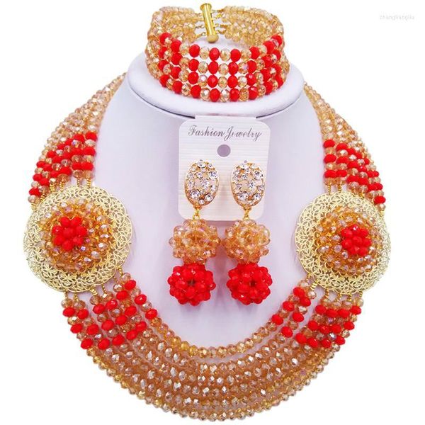 Collier boucles d'oreilles ensemble Unique Champagne or AB Opaque rouge cristal femmes ensembles pour fête ou autre Occasion 6C-SPHJZ-04