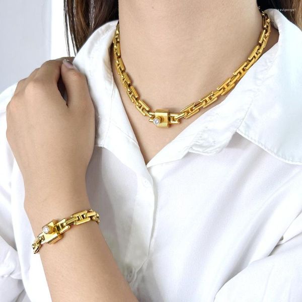 Conjunto de pendientes y collar USENSET, joyería creativa de acero inoxidable 316l 2023, regalo elegante a la moda para mujer, 8mm, Color dorado plateado, a prueba de óxido