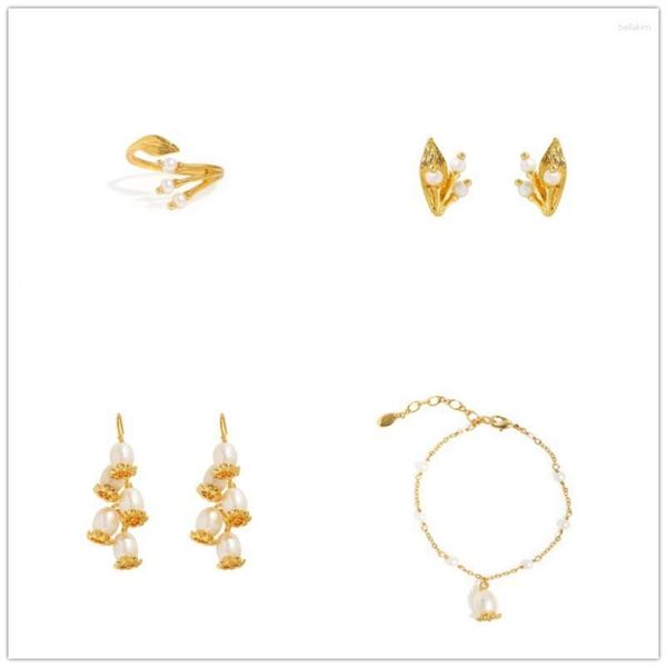 Ensemble collier et boucles d'oreilles pour femmes, série cloche de vallée, fleur de lys sauvage, bague, Bracelet, bijoux tendance 2023