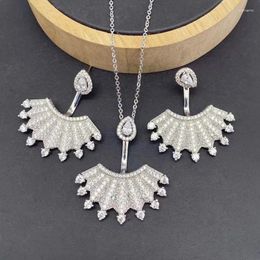 Collier Boucles d'oreilles Set Vanifin avec des fans distinctifs Full Full Inclay Zirconia pour femme Banquet de luxe Bijoux de luxe Gift