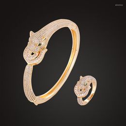 Ketting oorbellen set vankeliif luxe armband met ring dier luipaard 3a zirconia micro pave klassiek feest mode sieraden cadeau