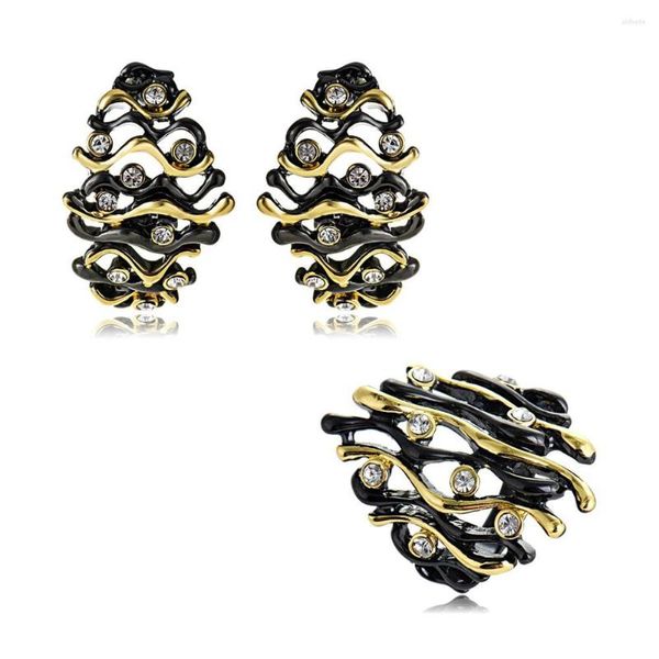 Conjunto de collar y pendientes Viennois, joyería geométrica Vintage de Zricon para mujer, diseño de Color negro dorado, anillo, Clip para oreja, fiesta 2022