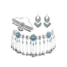 Ketting oorbellen vintage Afghaanse metalen munt buikketens voor vrouwen Boho Blue Stone Bridal Wedding Party sieraden
