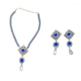 Ketting oorbellen set vintage barokke parel kristal pedant drop geometrisch kleurrijk banket