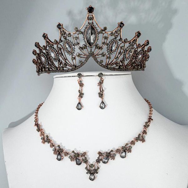 Conjunto de collar y pendientes Vintage para mujer, Tiaras geométricas de cristal púrpura, corona para fiesta de boda africana