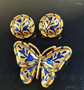 Ensemble collier boucles d'oreilles broche papillon et perle vintage