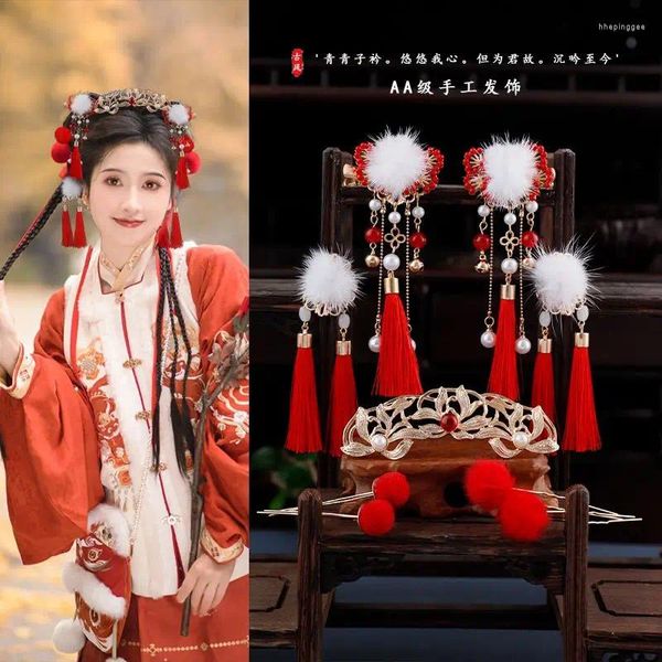 Halskette Ohrringe Set Vintage chinesischen Stil rote Haar-Accessoires für Frauen Mädchen 2024 Jahr