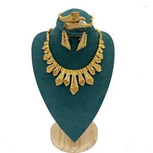 Collier boucles d'oreilles ensemble Vintage Dubai or couleur ornement pour filles 24K Habesha Bracelet bague femmes mariage femme cadeaux bijoux