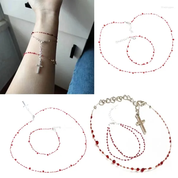 Conjunto de collar y pendientes Vintage, moda novedosa, pulsera de gota de sangre roja, Hip Hop, Punk, accesorios de joyería para banquete abierto cruzado