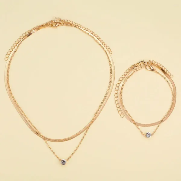 Collier boucles d'oreilles ensemble Vintage couleur or Zircon pendentif colliers Bracelet mode réglable serpent chaîne Bracelets pour femmes filles bijoux