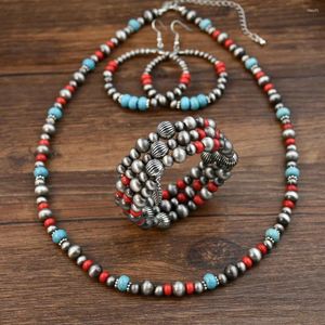 Ensemble de collier et boucles d'oreilles Vintage en perles grises, ras du cou, bijoux occidentaux à la mode, chaîne de clavicule superposée en perles