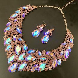 Collier boucles d'oreilles ensemble Vintage déclaration cristal rétro Dubai mariée femmes fête luxe violet AB brillant bijoux