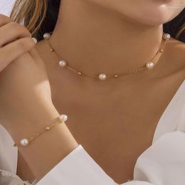 Conjunto de collar y pendientes VIVILADY perlas de imitación pulsera de cadena de clavícula de una sola capa para mujer regalo de fiesta de moda al por mayor