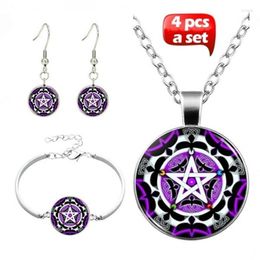 Collana Orecchini Set Voodo Magic Pentagram Vetro E Bracciale (totale Di 4 Pezzi) Gioielli Da Donna