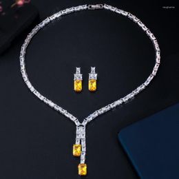 Ketting oorbellen set wah mei sieraden ontwerp luxe zirkoon rechthoekige vorm hanger voor vrouwen van hoge kwaliteit feest bruiloft